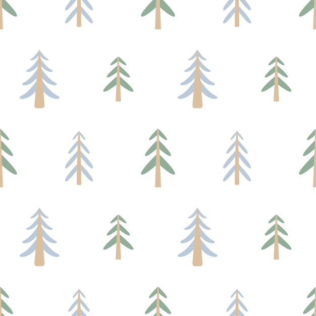 Patrón navideño vectorial sin costuras con varios abetos sobre un fondo blanco