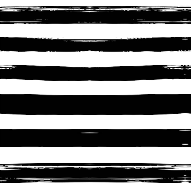 Patrón negro sin costuras a partir de pinceladas horizontales abstractas de larga textura sobre un fondo blanco