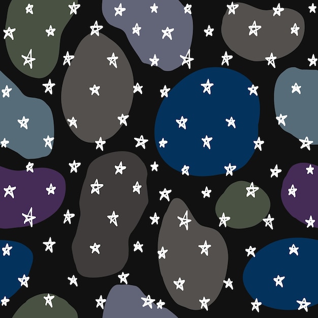 Patrón negro dibujado a mano con estrellas blancas patrones de colores oscuros modernos sin costura geométricos abstractos