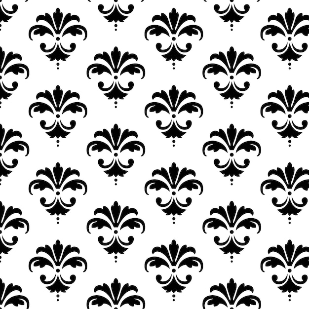 Patrón negro vectorial de damasco sobre fondo blanco