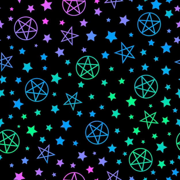 patrón de neón brillante místico con estrellas