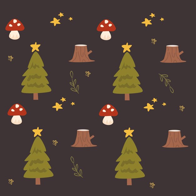 patrón de niños con abetos y setas patrón de fondo con árbol de Navidad