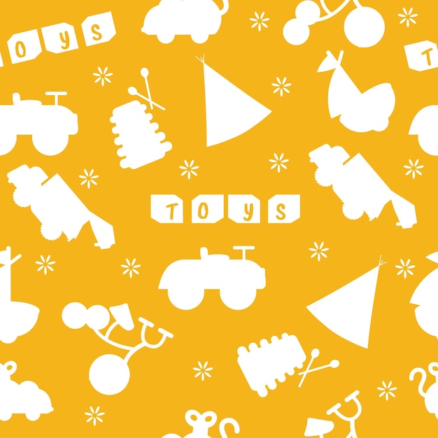 patrón, de, niños, juguetes, silueta, amarillo, color, vector