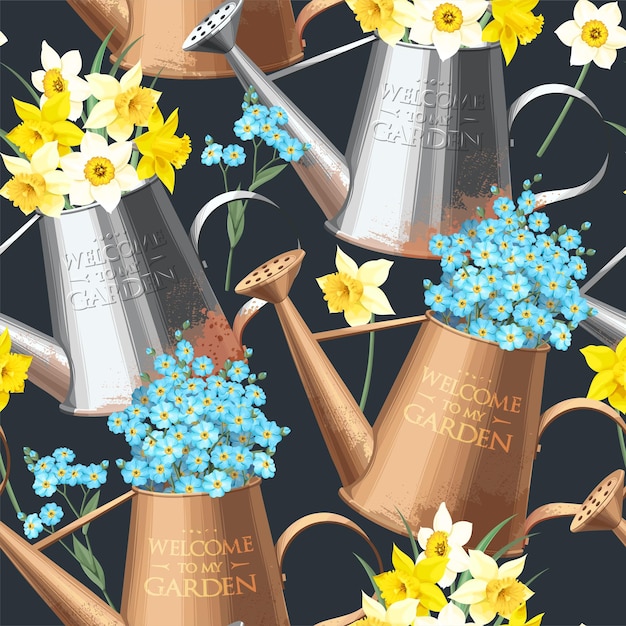 Patrón con no me olvides flores y narcisos