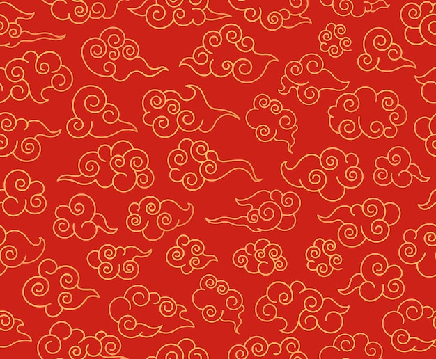 Patrón de nubes chinas. Adorno asiático tradicional. Nube de cielo remolino decorativa roja en estilo japonés