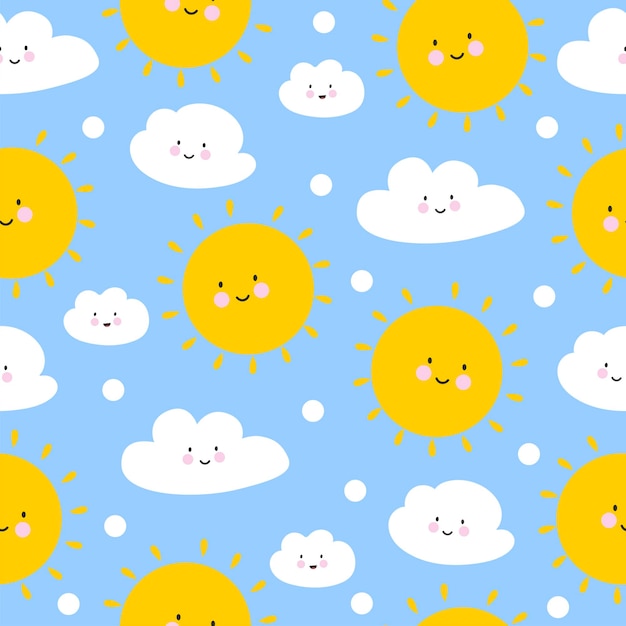 Patrón de nubes lindas Ilustración vectorial sin fisuras Cielo de nubes solares Para imprimir