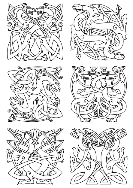 Patrón de nudo celta con dragones tribales