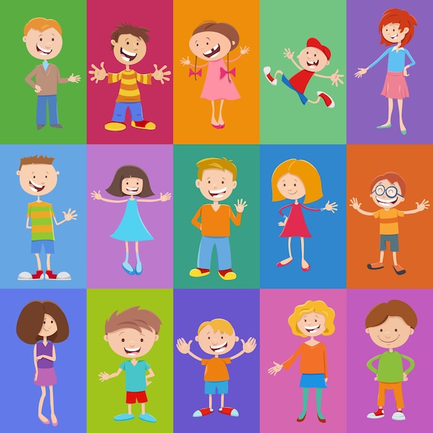 Patrón o diseño de fondo con niños cómicos.