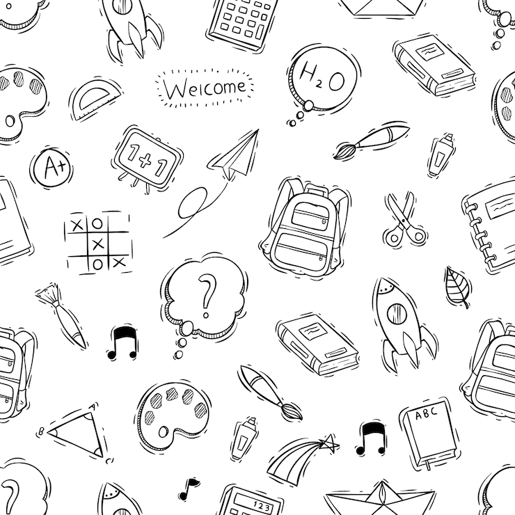 Vector sin patrón de objetos escolares con estilo doodle o dibujado a mano