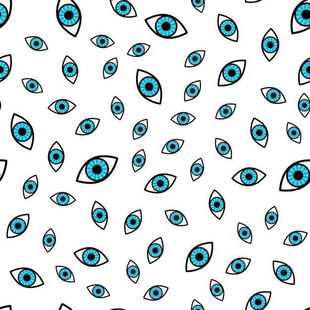 Patrón de ojos azules Fondo transparente para tela de moda papel tapiz psicodélico muebles textiles Diseño inusual Ilustración vectorial Orden irregular caótico
