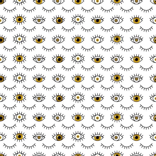 Patrón de ojos dorados en estilo de línea.