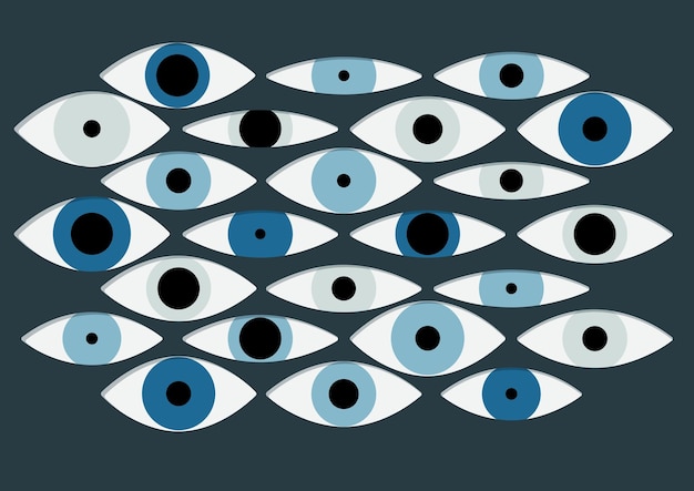 Patrón de ojos y fondo Ojos vectoriales de diferentes etnias y colores
