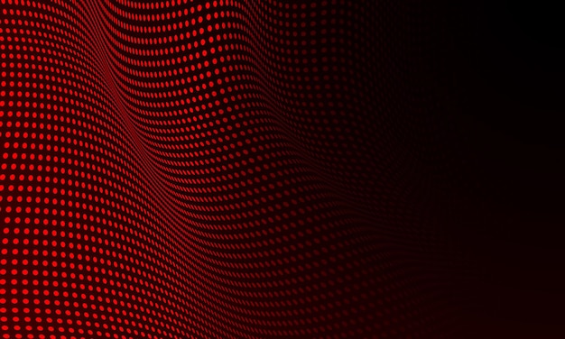 Patrón de onda de puntos de círculo rojo abstracto en vector de fondo de tecnología moderna de diseño negro