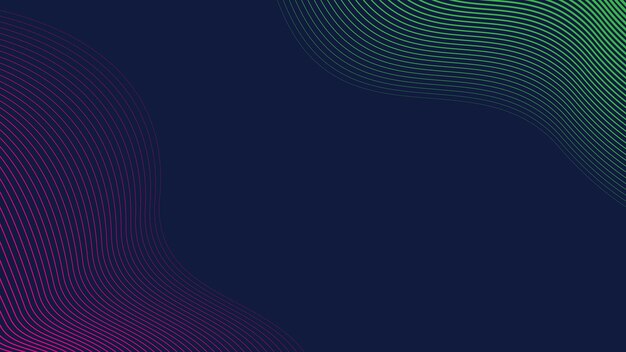 Patrón ondulado de línea rosa y verde abstracto en fondo vectorial azul oscuro