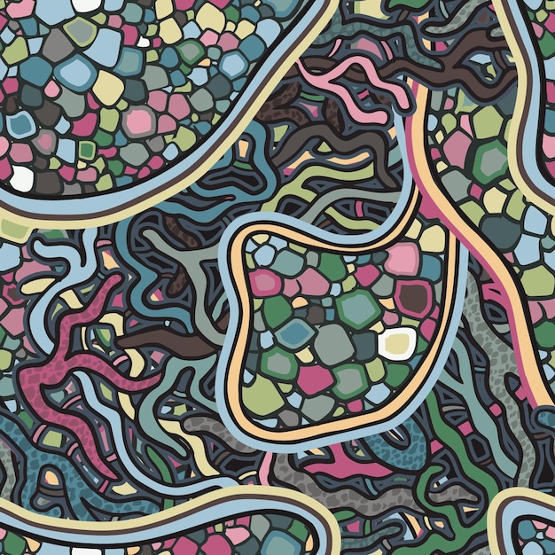 Patrón orgánico abstracto colorido sin costuras vectorial Fondo abstracto en estilo biológico Plantas de imagen macro ampliadas bajo un microscopio