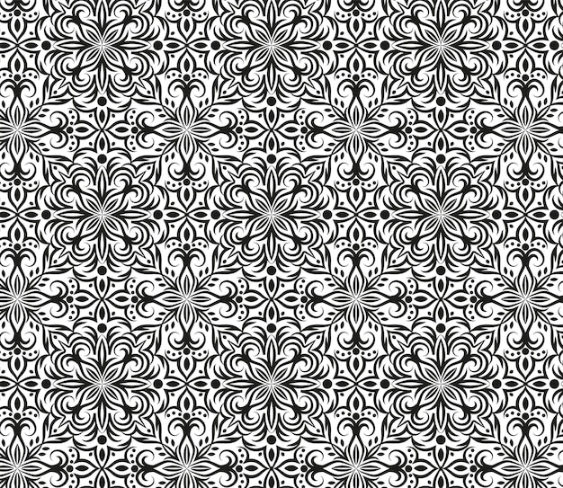Patrón oriental blanco y negro en estilo damasco Fondo de adornos clásicos sin costuras para textiles