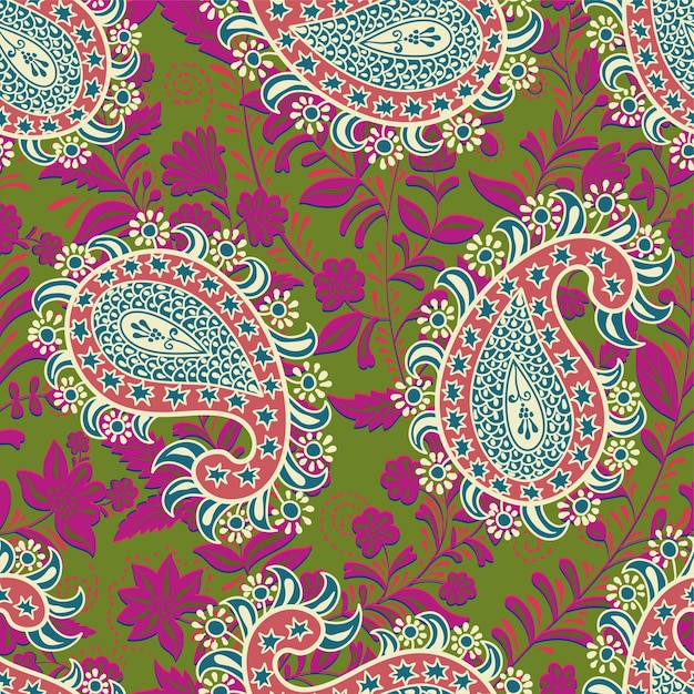 Patrón oriental transparente de vector Paisley y flores