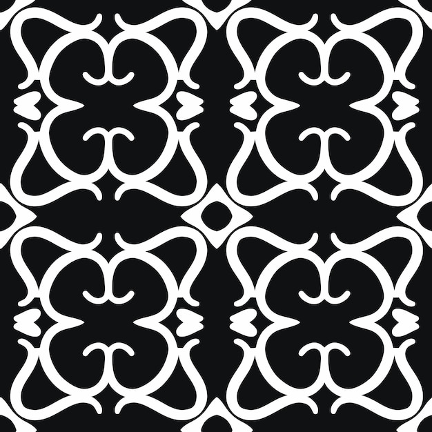 Patrón ornamental blanco y negro sin costuras con líneas curvas