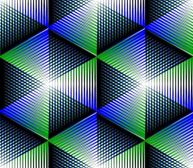 Patrón ornamental óptico sin inconvenientes con figuras geométricas tridimensionales. Composición EPS10 de colores entrelazados.