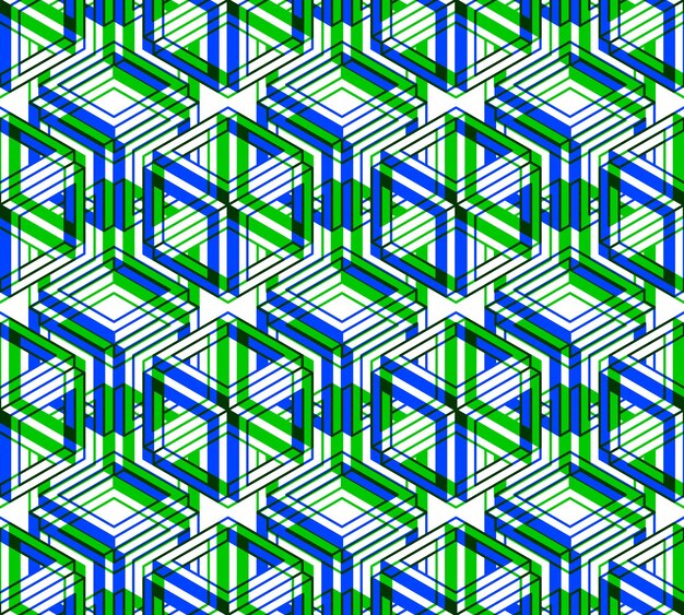 Patrón ornamental óptico sin inconvenientes con figuras geométricas tridimensionales. Composición EPS10 de colores entrelazados.