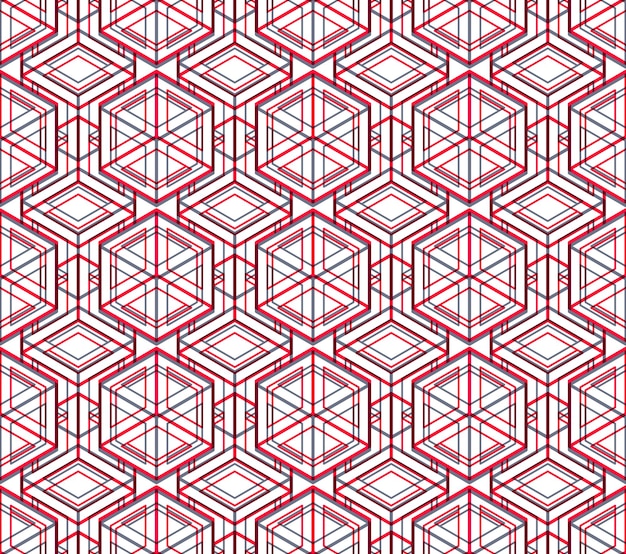 Patrón ornamental óptico sin inconvenientes con figuras geométricas tridimensionales. Composición EPS10 de colores entrelazados.