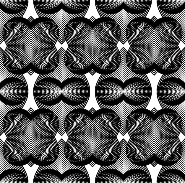 Patrón ornamental vectorial en blanco y negro, fondo de arte transparente decorado con líneas monocromáticas, mejor para diseño gráfico y web. Amo la decoración adornada de los corazones.