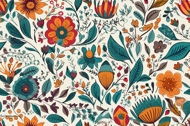 Patrón de ornamento floral dibujado a mano artístico impresión colorida de moda abstracta vector de moda