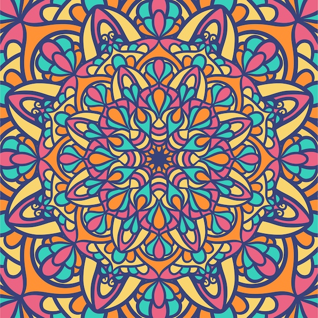 Patrón de ornamento redondo de mandala étnico con colorido, fondo de vector de mandala, patrón decorativo