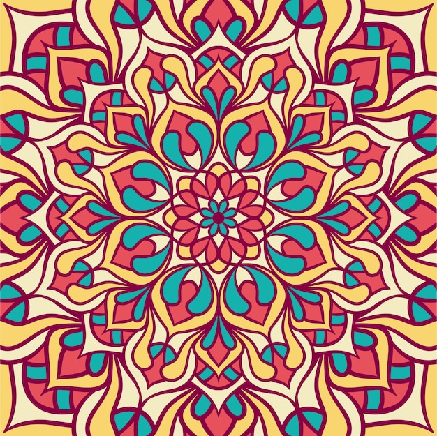Patrón de ornamento redondo de mandala étnico con colorido, fondo de Vector de mandala, patrón decorativo