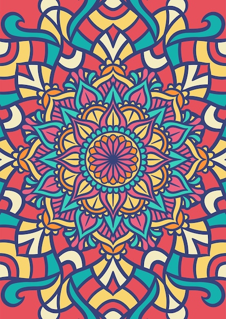 Patrón de ornamento redondo de mandala étnico con colorido, fondo de vector de mandala, patrón decorativo