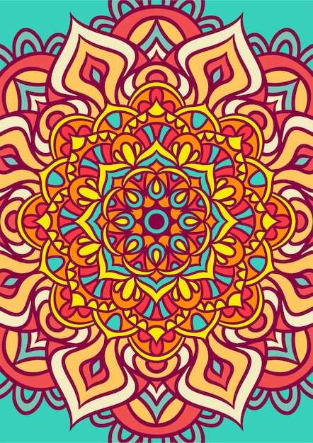 Patrón de ornamento redondo de mandala étnico con colorido, fondo de Vector de mandala, patrón decorativo