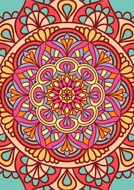 Patrón de ornamento redondo de mandala étnico con colorido, fondo de vector de mandala, patrón decorativo