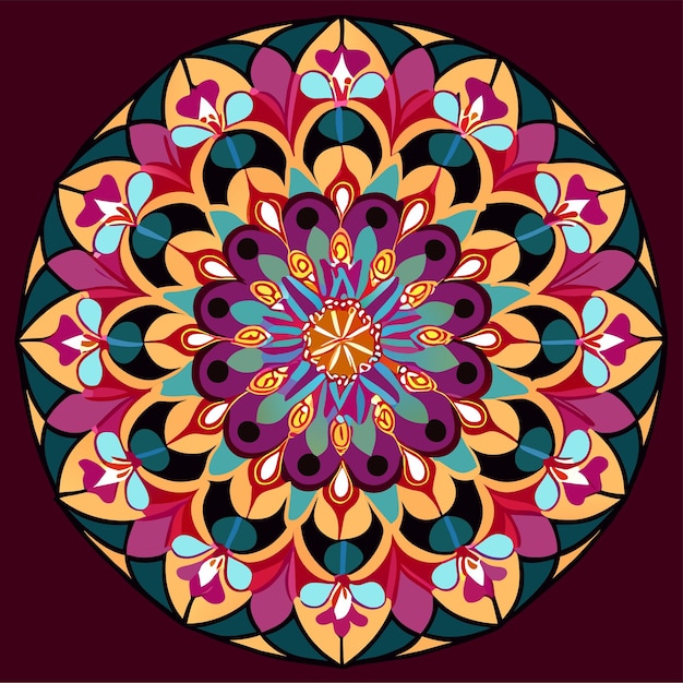 Patrón de ornamento redondo de mandala étnico con fondo de vector de mandala colorido