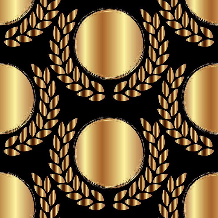 Vector patrón de oro abstracto de bola y corona sobre un fondo negro