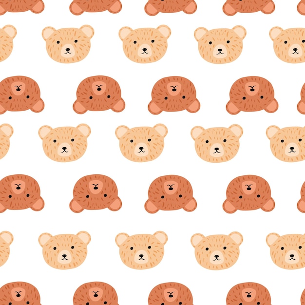 Patrón de oso sin costuras en estilo a mano alzada. Cabeza de animales sobre fondo de colores. Ilustración vectorial para estampados textiles, telas, pancartas, telones de fondo y fondos de pantalla.