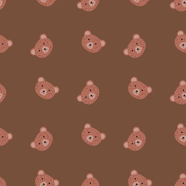 Patrón de oso sin costuras en estilo a mano alzada. Cabeza de animales sobre fondo de colores. Ilustración vectorial para estampados textiles, telas, pancartas, telones de fondo y fondos de pantalla.