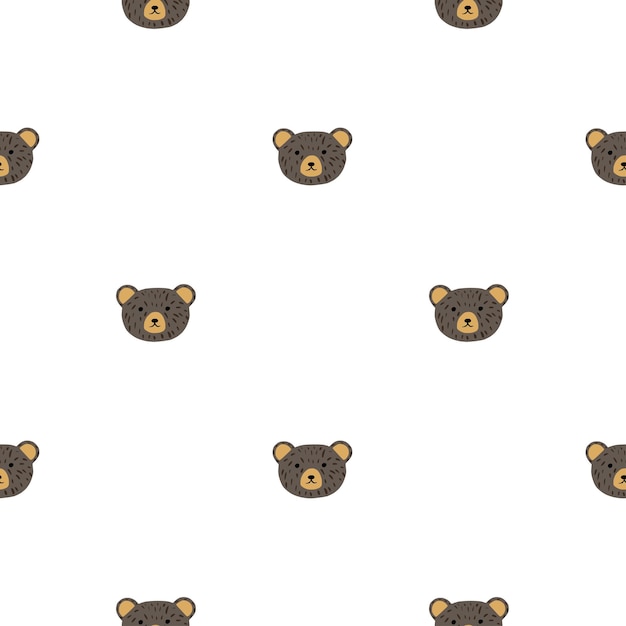 Patrón de oso sin costuras en estilo a mano alzada. Cabeza de animales sobre fondo de colores. Ilustración vectorial para estampados textiles, telas, pancartas, telones de fondo y fondos de pantalla.