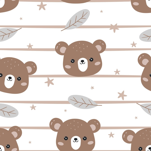 Patrón de oso lindo en fondo de rayas Fondo de animal de dibujos animados Diseño para papel tapiz de envoltura pa