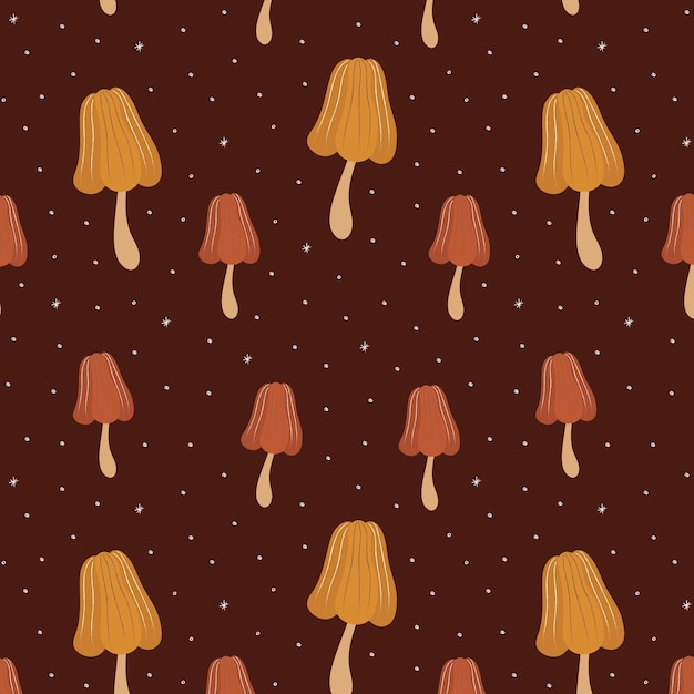 Patrón de otoño acogedor sin costuras con champiñones. impresión textil vectorial dibujada a mano. bosque otoño