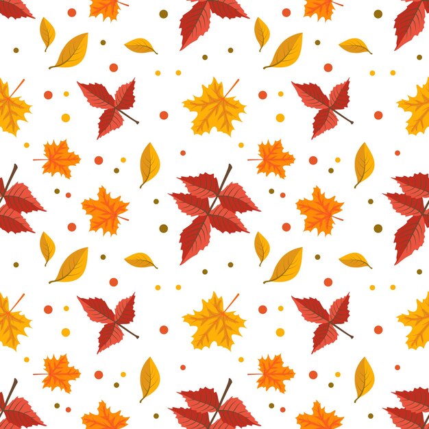 Patrón de otoño con arce naranja y hojas de serbal con estampado brillante de otoño
