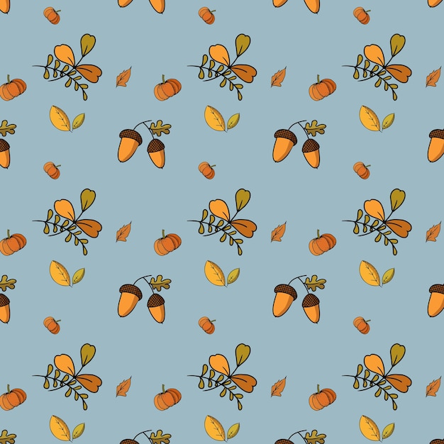 Patrón de otoño deja ilustración de bellotas y calabazas