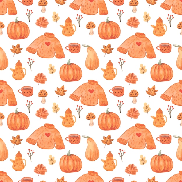 Patrón de otoño lindo acuarela naranja ilustración vectorial