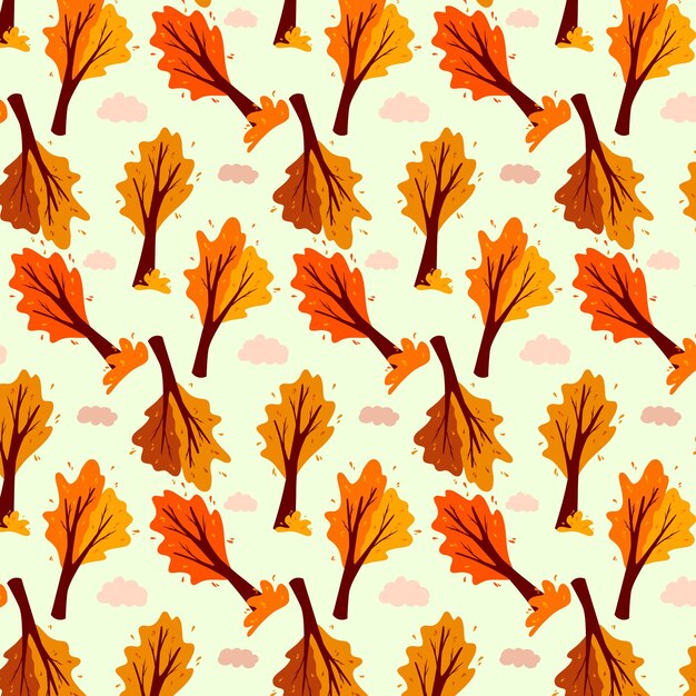 Patrón de otoño. nube y árbol abstractos del otoño. planta ornamental. estilo de dibujos animados. ilustración de vector de diseño y decoración.