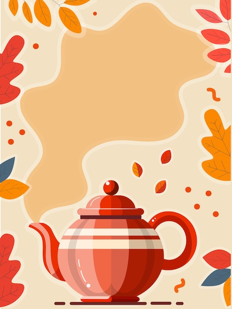 Patrón de otoño con tetera y hojas