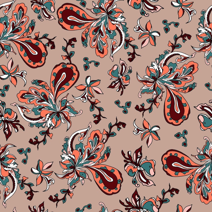 Patrón de Paisley en colores de la tierra con motivos indios Patrón de paisley retro Vector y toda la impresión