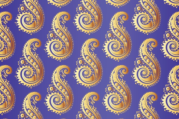 Patrón de Paisley dorado sobre un fondo púrpura con detalles intrincados