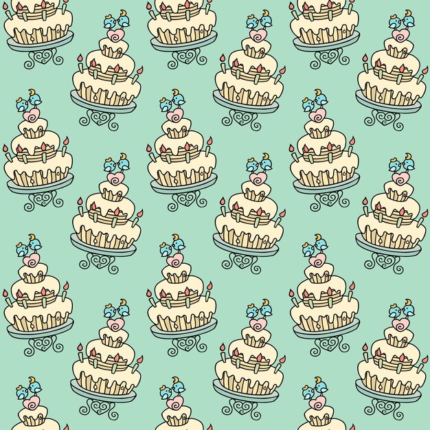 Patrón con pájaros en el pastel
