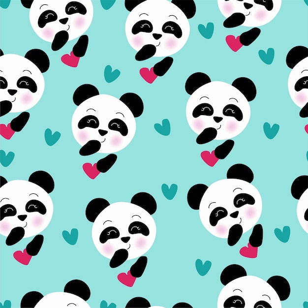 Vector patrón con un panda lindo sobre un fondo azul