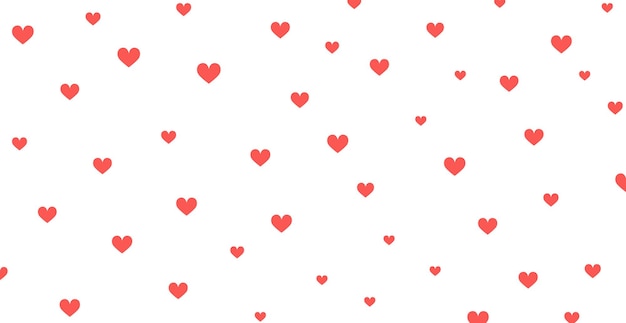 Patrón panorámico de fondo blanco con corazones rojos - ilustración vectorial