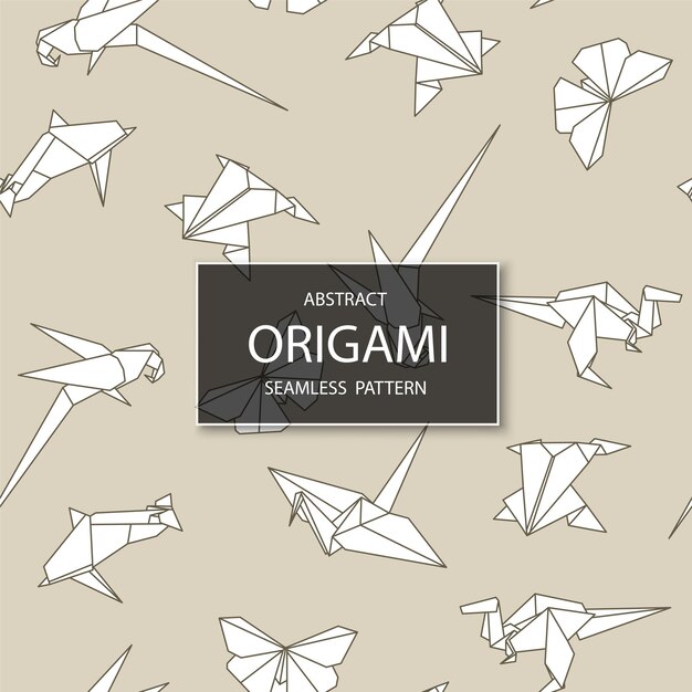 Patrón de papel de origami transparente de vector con animales geométricos Fondo beige delicado decorativo